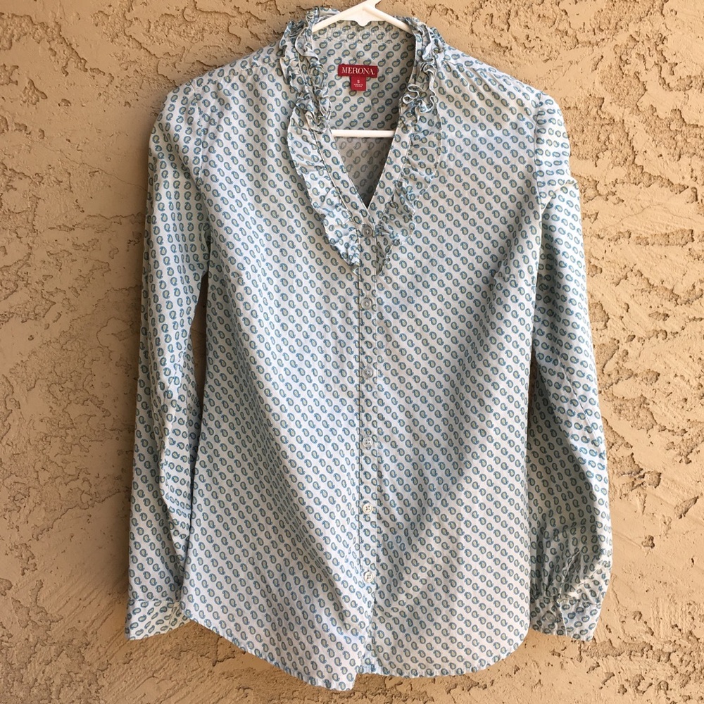 MERONA Green Paisley Blouse Long Sleeve Work Shirt